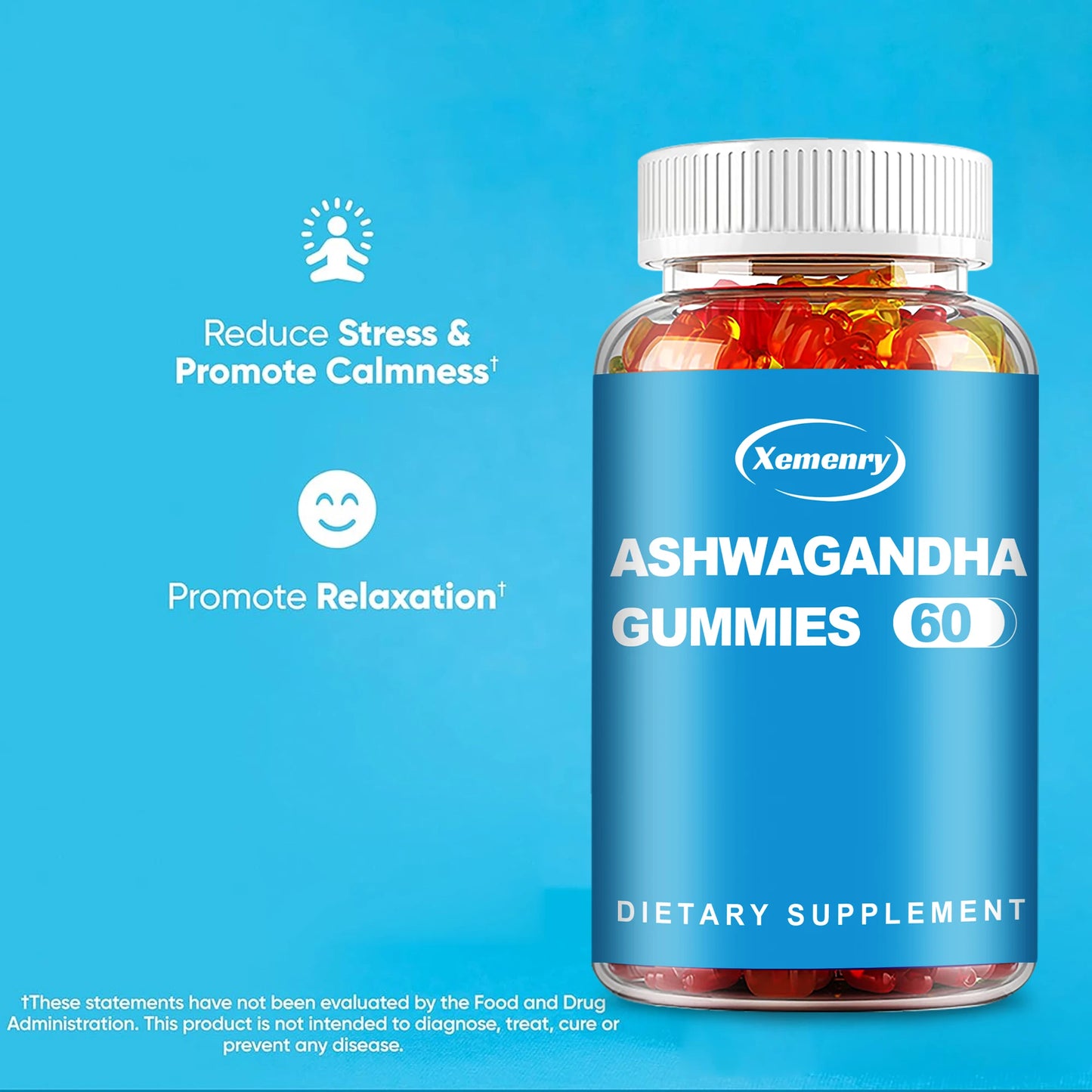 Ashwagandha Gummies - Relax, Relieve Stress and Anxiety, Improve Sleep Quality, and Enhance Immunity - 60 Gummies