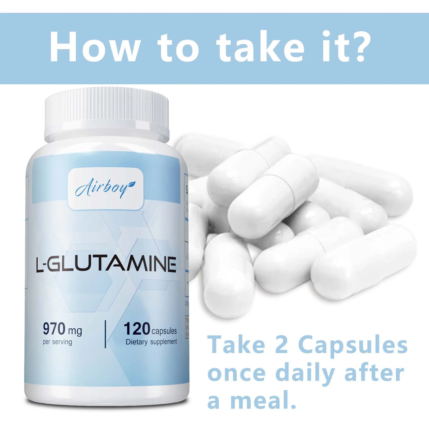 L-Glutamine Supplement - Digestive and Gut Health, Promotes Muscle Recovery - 120 Capsules