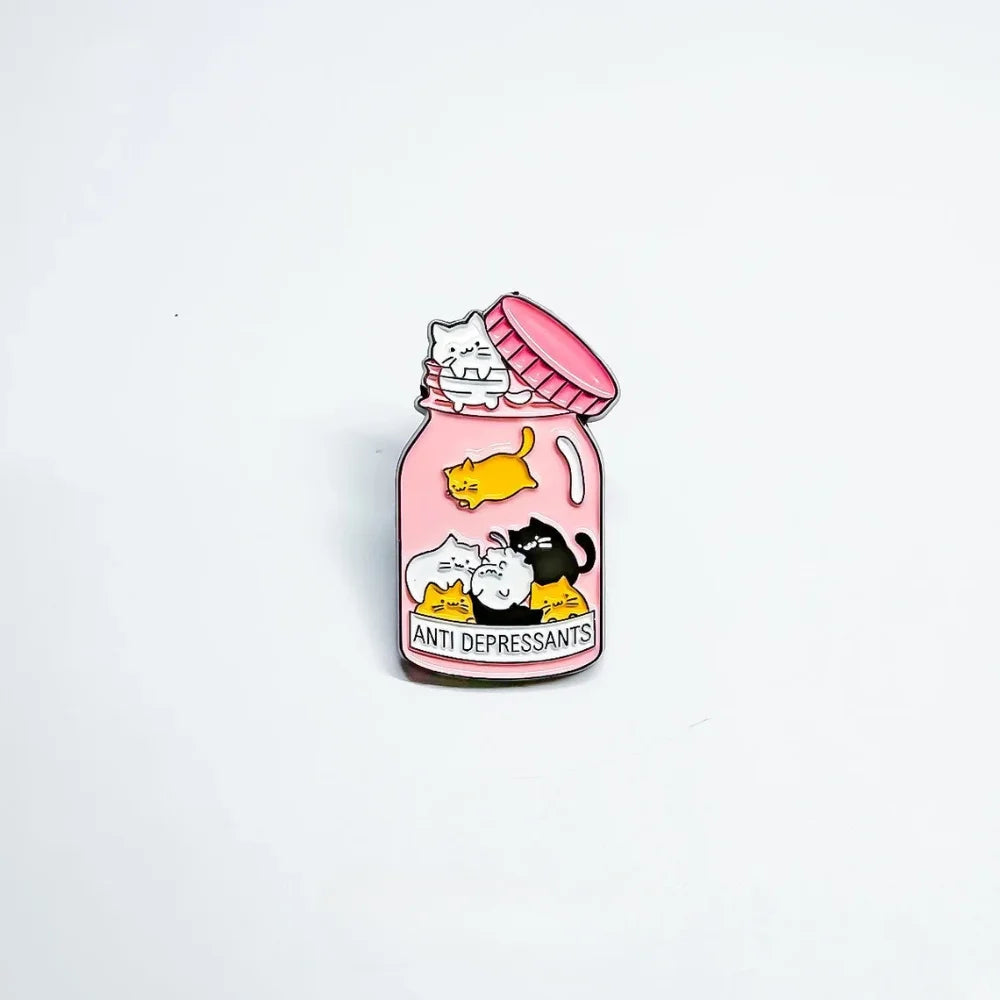 Anti-Depressant Jar of Cats Enamel Pin Mental Health Pins Pins for Cat Owners Gifts for Animal Lovers