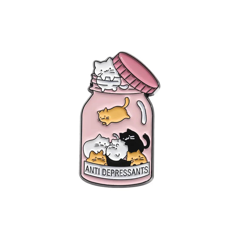 Anti-Depressant Jar of Cats Enamel Pin Mental Health Pins Pins for Cat Owners Gifts for Animal Lovers
